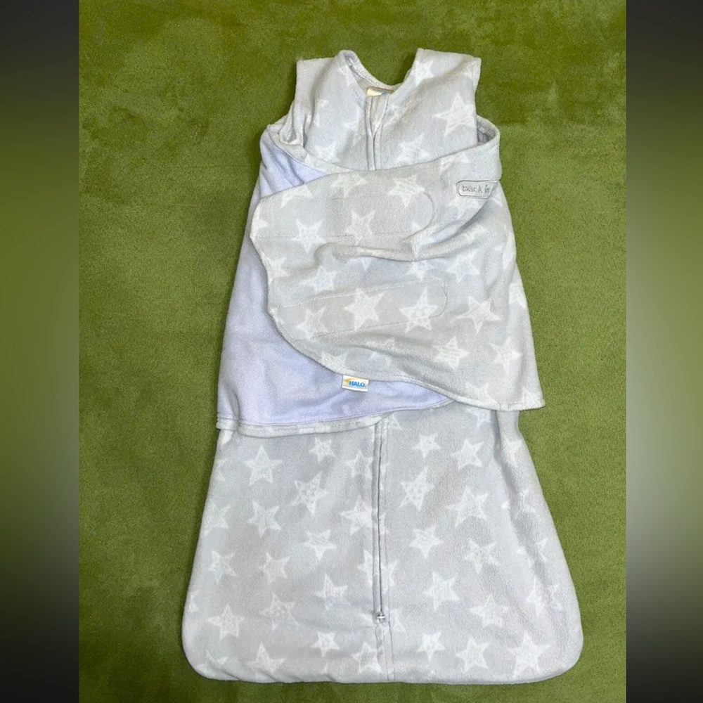 Halo Sleep Sack Swaddle Small 3-6 Mo Micro Fleece Grey Stars Print